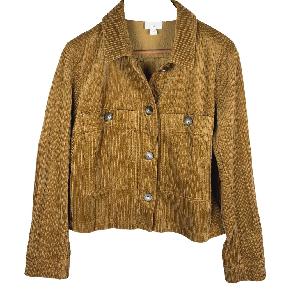 J. Jill Womens Corduroy Shirt Shacket Jacket Sz M Tan Lightweight Cropped Grunge